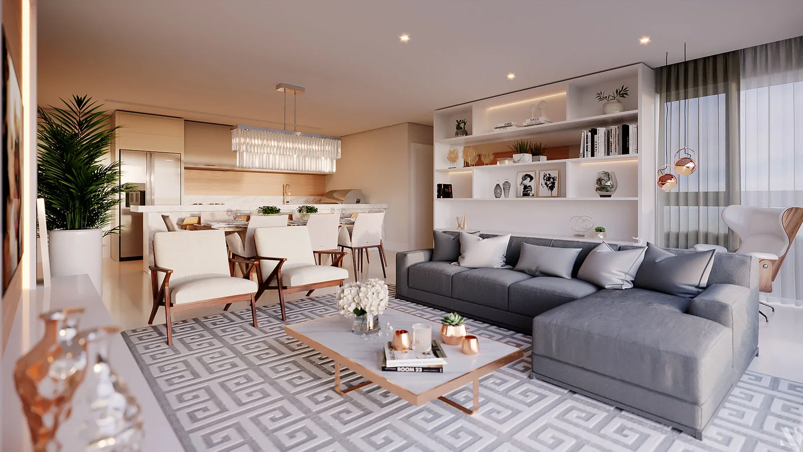Living integrado do apartamento no Horizon Residence